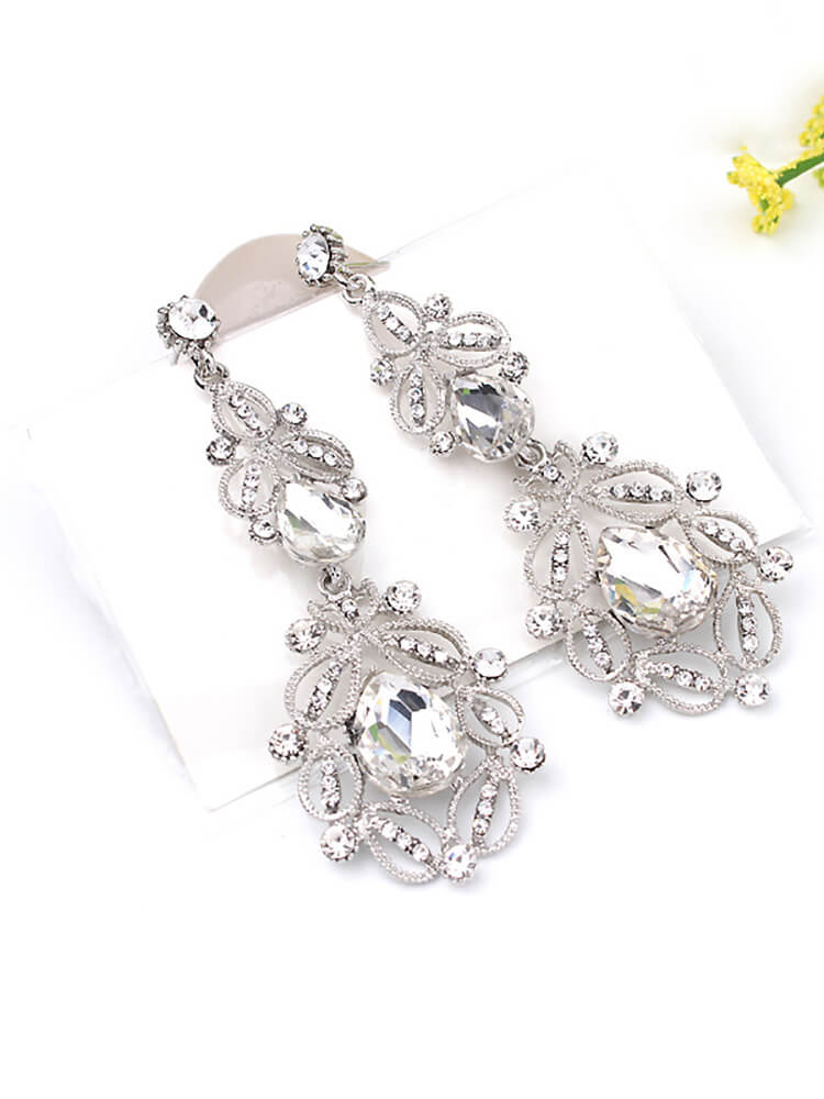 Pendientes de patchwork huecos con diamantes de imitación