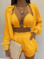 Three Piece Long Sleeve Ruffle Short Set
