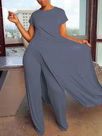 Trajes de pantalones largos con top de manga corta de dos piezas de talla grande