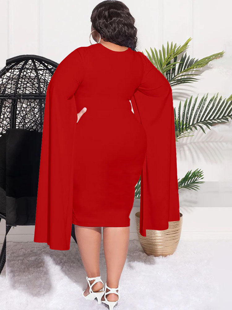 Plus Size Split Sleeves High Waist Midi Dress