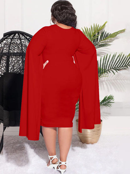 Plus Size Split Sleeves High Waist Midi Dress