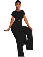Trajes de pantalones largos con top de manga corta de dos piezas de talla grande