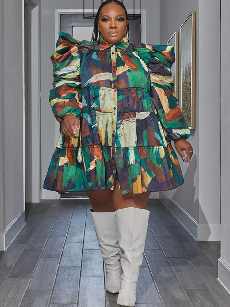 Minivestidos con volantes y teñido anudado de manga larga