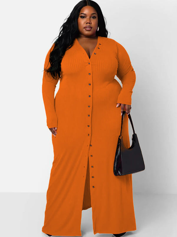 Long Sleeve Ribbed Solid Bodycon Maxi Dresses