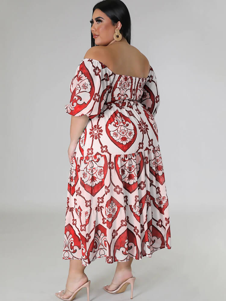 Short Sleeve Off Shoulder Floral Midi Dress