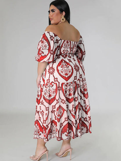 Short Sleeve Off Shoulder Floral Midi Dress