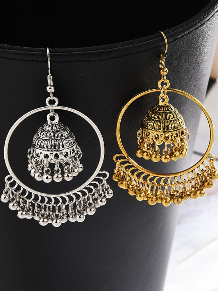 Pendientes colgantes con borlas de doble capa