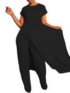 Trajes de pantalones largos con top de manga corta de dos piezas de talla grande