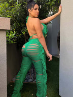 Two Piece Halter Tassel Top Bodycon Pants