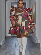 Long Sleeve Tie Dye Ruffle Mini Dress