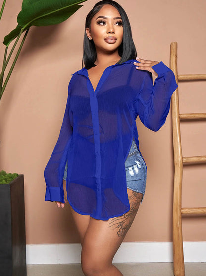 Camisas de gasa con botones de color liso