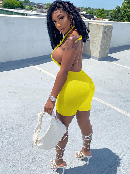 Sleeveless Backless Halter Bodycon Romper