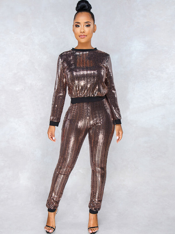 Two Piece Sequin Long Sleeve Pullover & Pants