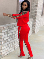 Two Piece Leopard Print Patchwork Pant Suit