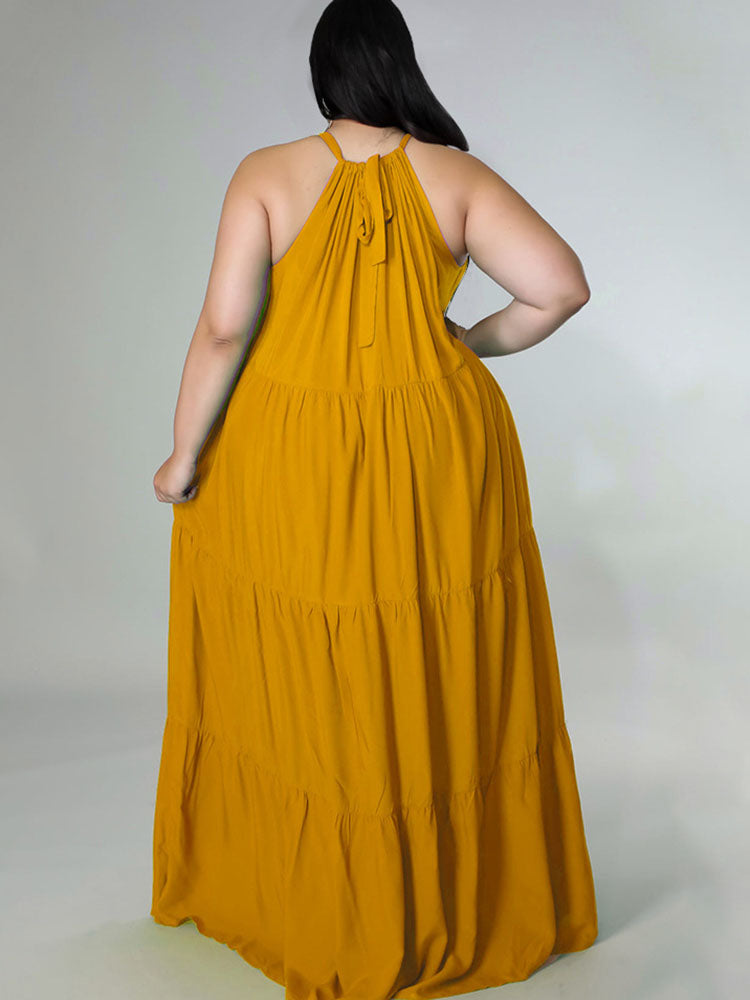 Vestidos largos fruncidos sin mangas de talla grande