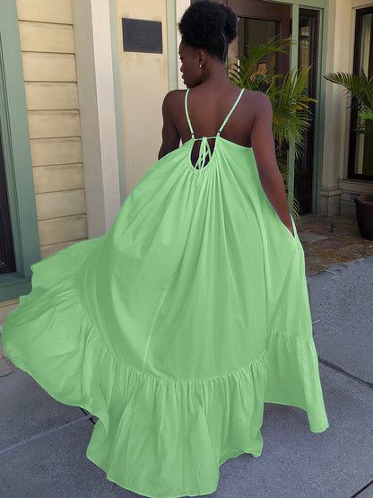 Vestidos largos con vuelo en la playa con volantes y tirantes finos de talla grande