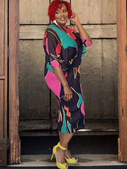 Bat Sleeve Floral Print Midi Dress