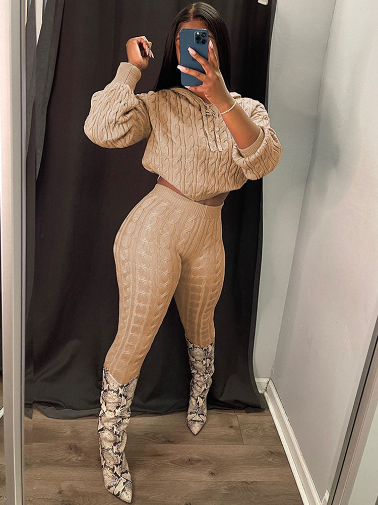 Two Piece Long Sleeves Sweater Pant Suit
