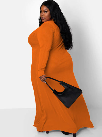 Vestidos largos ajustados lisos de canalé de manga larga