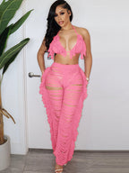 Two Piece Halter Tassel Top Bodycon Pants