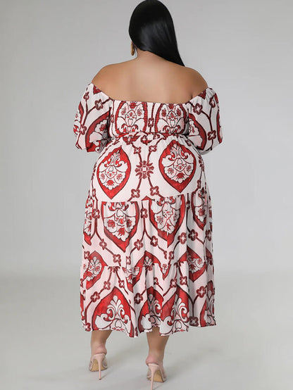 Short Sleeve Off Shoulder Floral Midi Dress