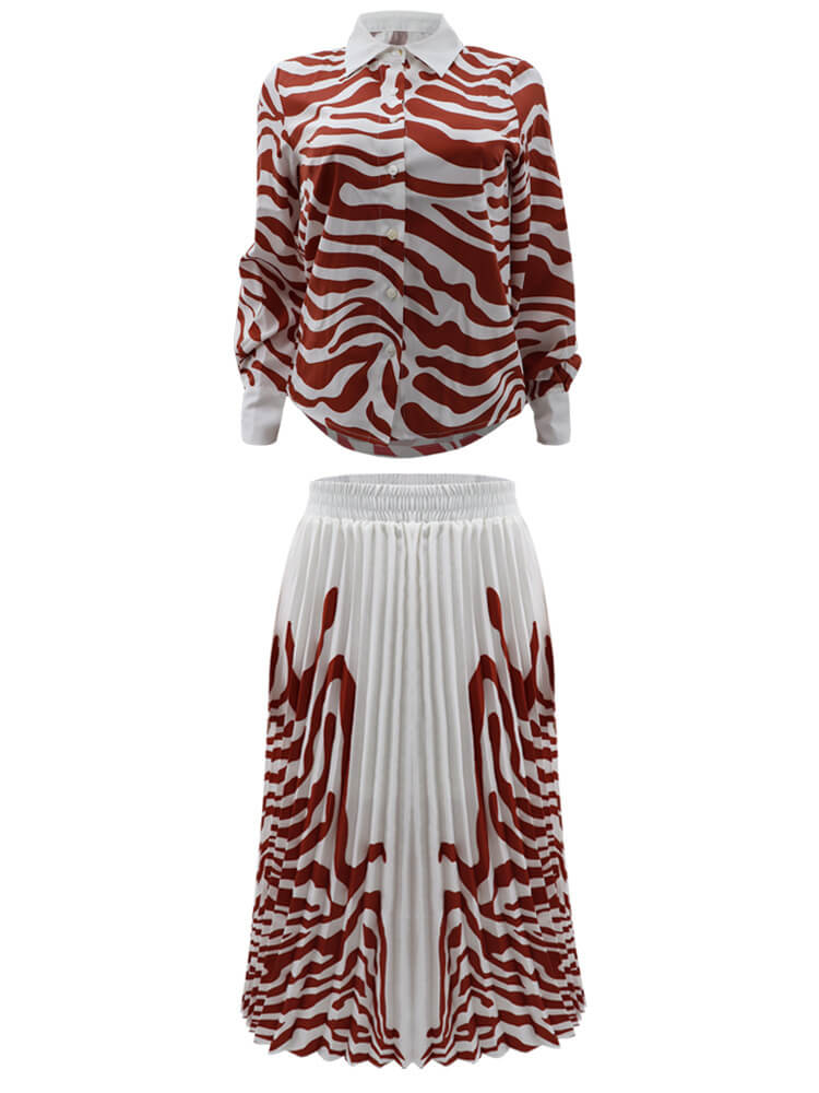 Two Piece Long Sleeve Zebra Print Skirt Suit