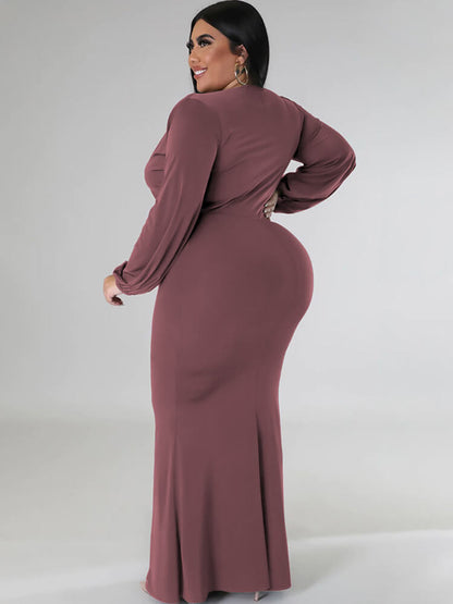 Long Sleeve V Neck Bodycon Maxi Dress