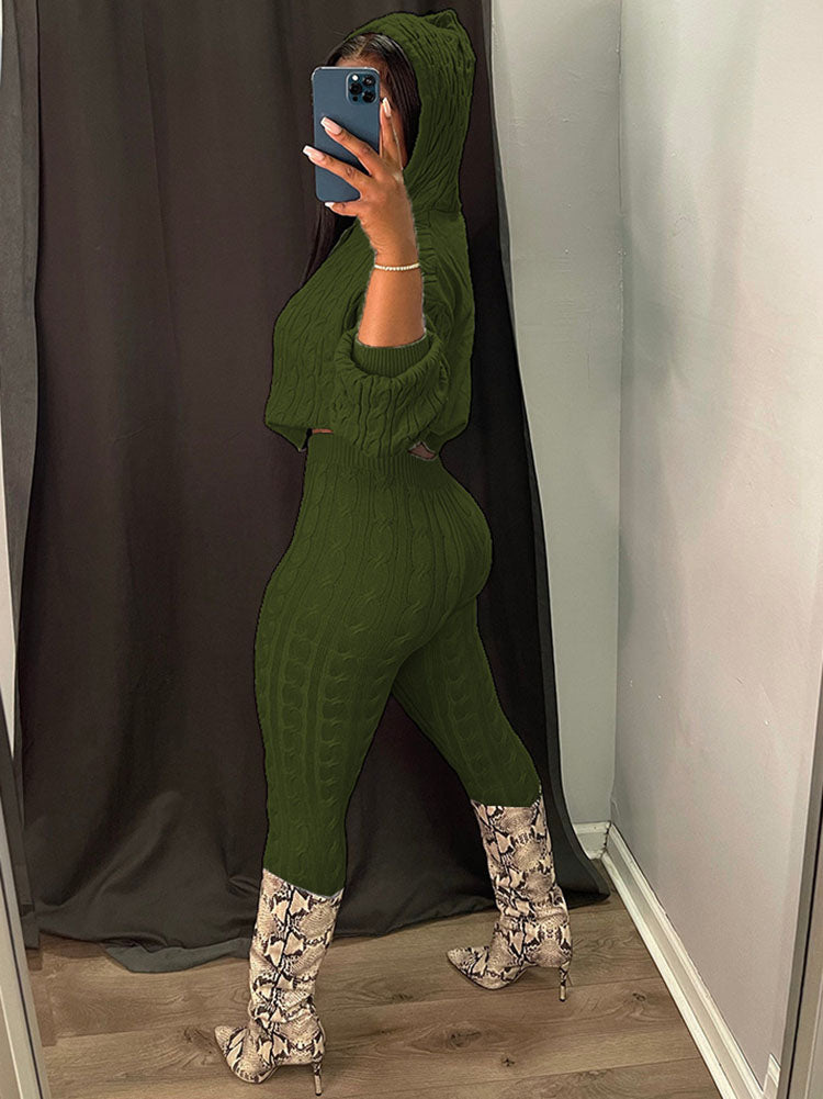 Two Piece Long Sleeves Sweater Pant Suit