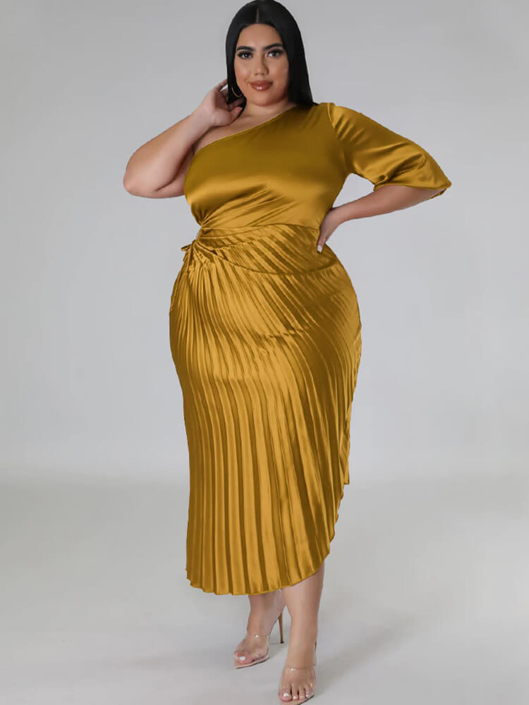 Vestidos largos fruncidos con cordones y un hombro