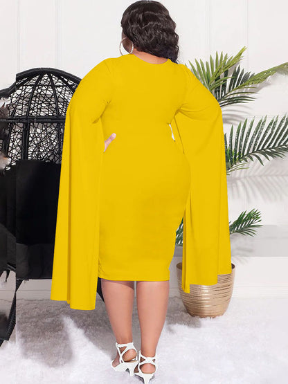 Plus Size Split Sleeves High Waist Midi Dress