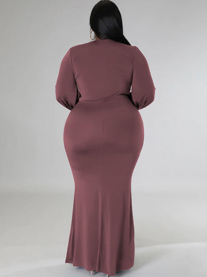 Long Sleeve V Neck Bodycon Maxi Dress