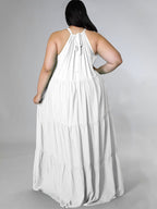 Vestidos largos fruncidos sin mangas de talla grande