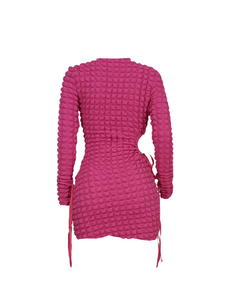 Long Sleeves Cut-Out Bubble Mini Dress