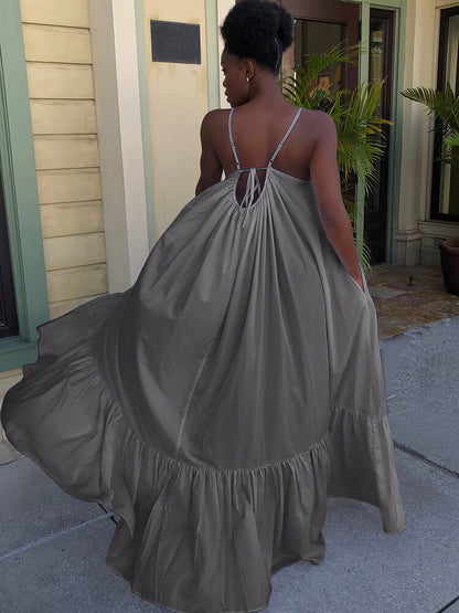 Vestidos largos con vuelo en la playa con volantes y tirantes finos de talla grande
