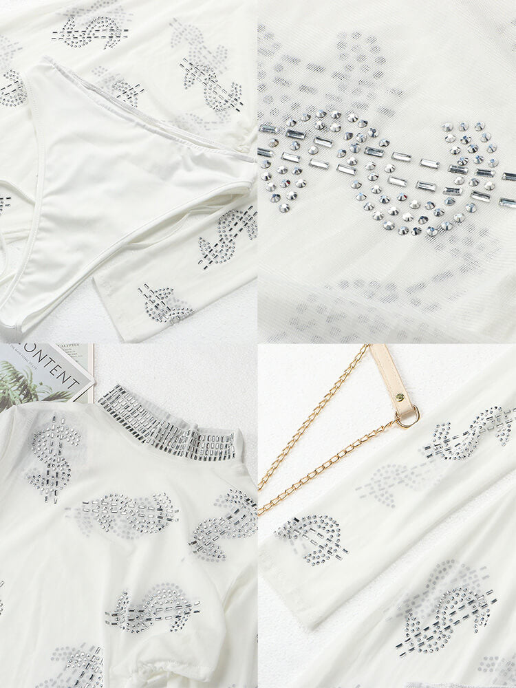 Mesh Long Sleeve High Split Midi Dress