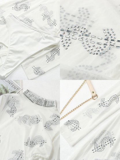 Mesh Long Sleeve High Split Midi Dress