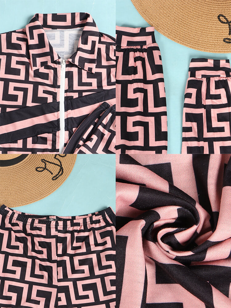 Two Piece Long Sleeve Printed Jacket Pants