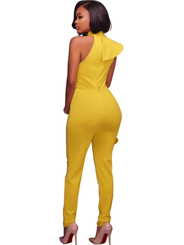 Mono ajustado con volantes y sin mangas de un hombro