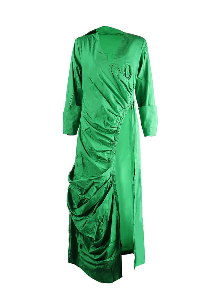 Tops divididos fruncidos con cuello en V de manga larga