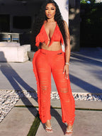 Two Piece Halter Tassel Top Bodycon Pants