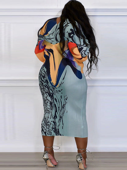 Bat Sleeve Floral Print Midi Dress