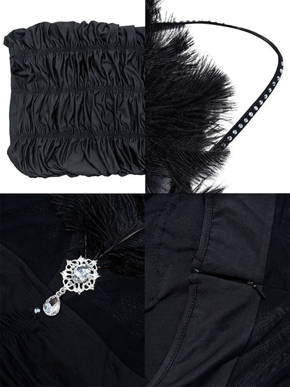 Rhinestone Halter Feather Patchwork Mini Dress