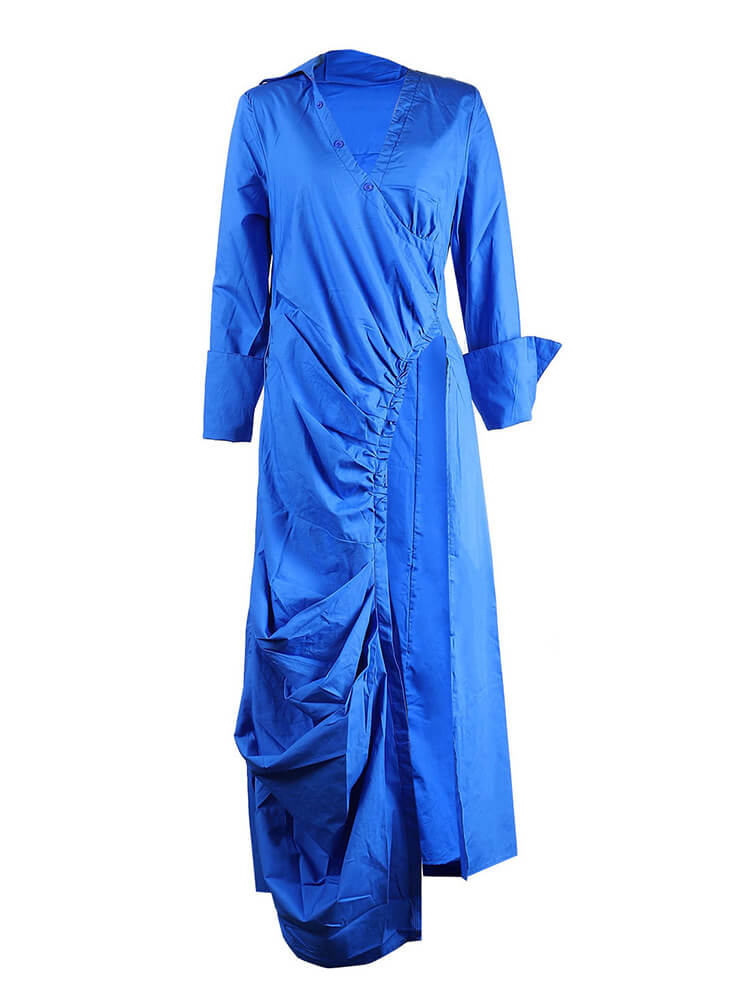 Tops divididos fruncidos con cuello en V de manga larga