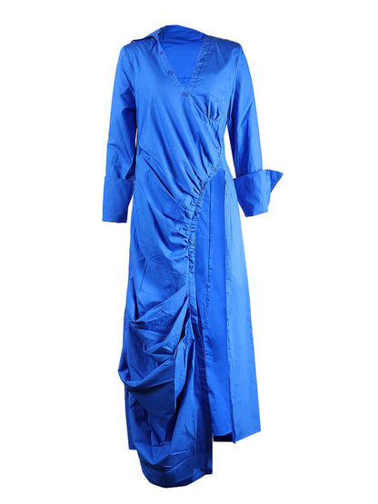 Tops divididos fruncidos con cuello en V de manga larga