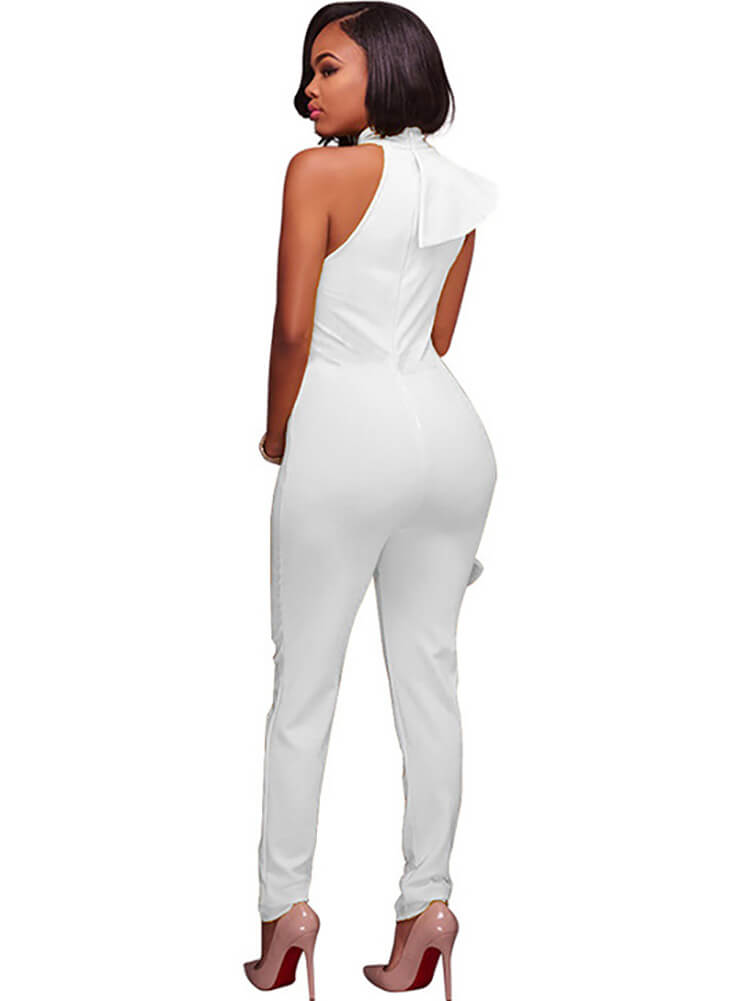 Mono ajustado con volantes y sin mangas de un hombro