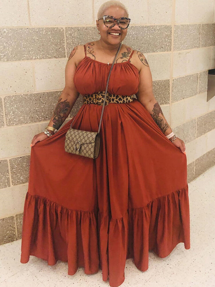 Vestidos largos con vuelo en la playa con volantes y tirantes finos de talla grande