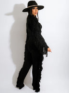 Two Piece Knitted Long Sleeve Tassel Outfits