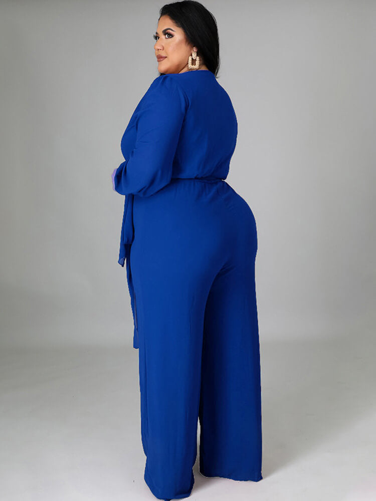 Long Sleeve Solid Bodycon Wide Leg Jumpsuit