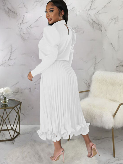 Two Piece Crop Top Pleated Maxi Skirts