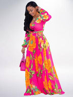 Vestidos largos plisados ​​con estampado floral
